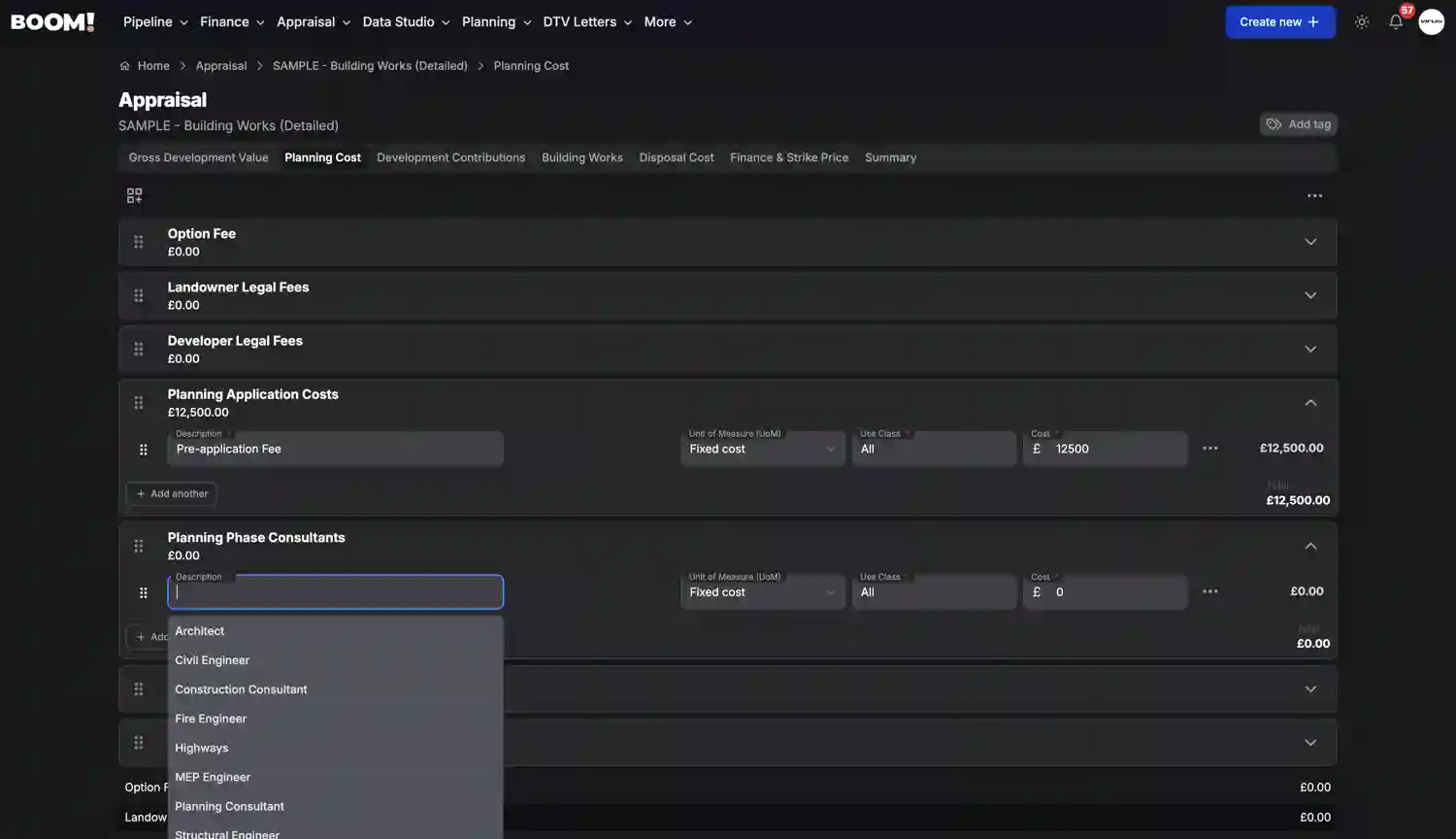 BOOM! Appraisal Planning screenshot dark