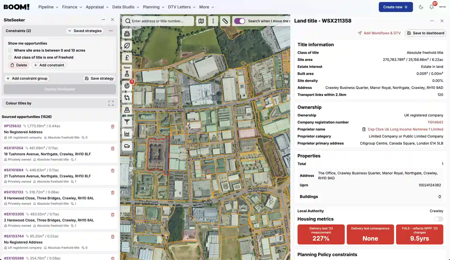 BOOM! Data Studio SiteSeeker screenshot light