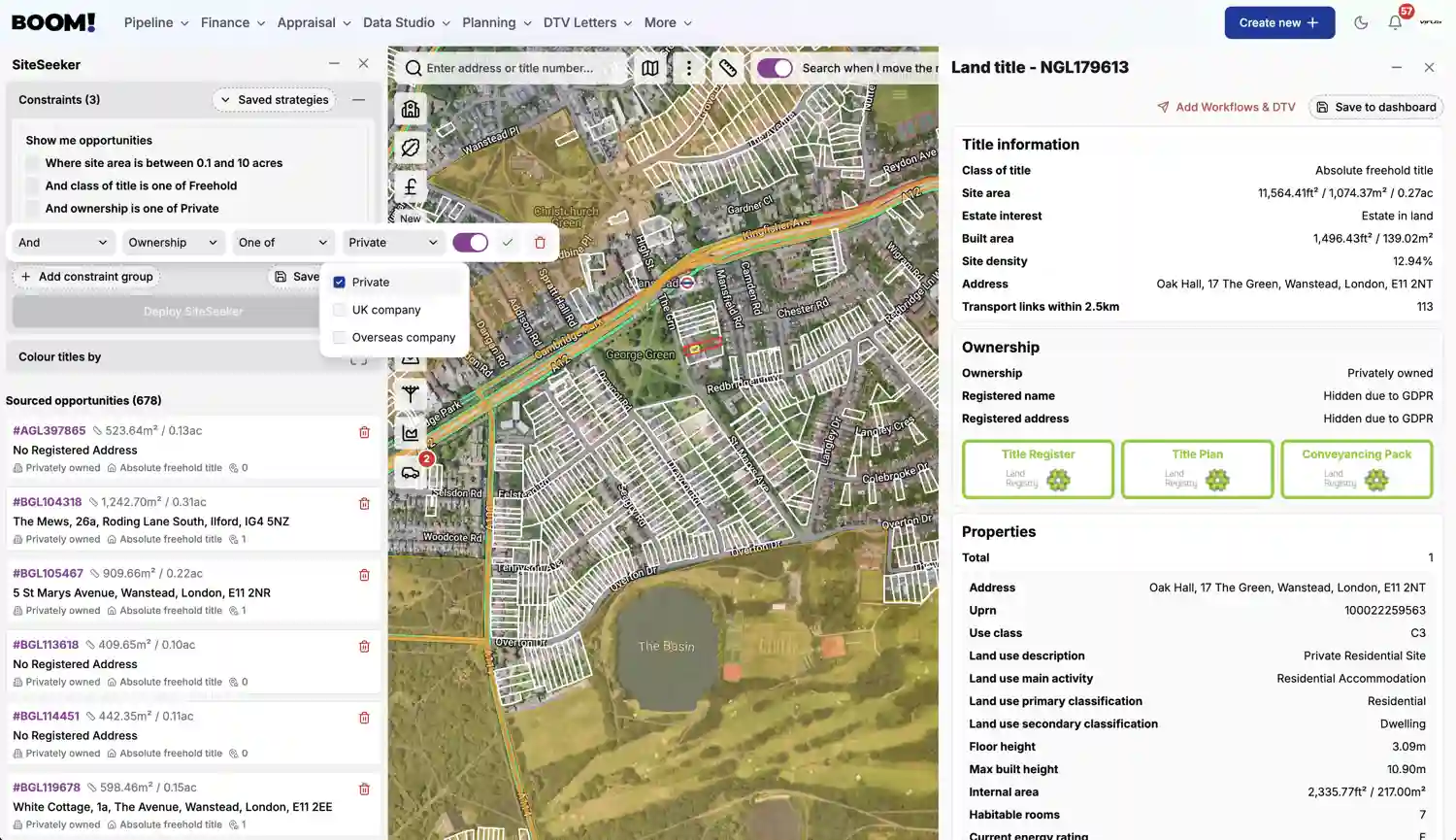 BOOM! Data Studio SiteSeeker screenshot light
