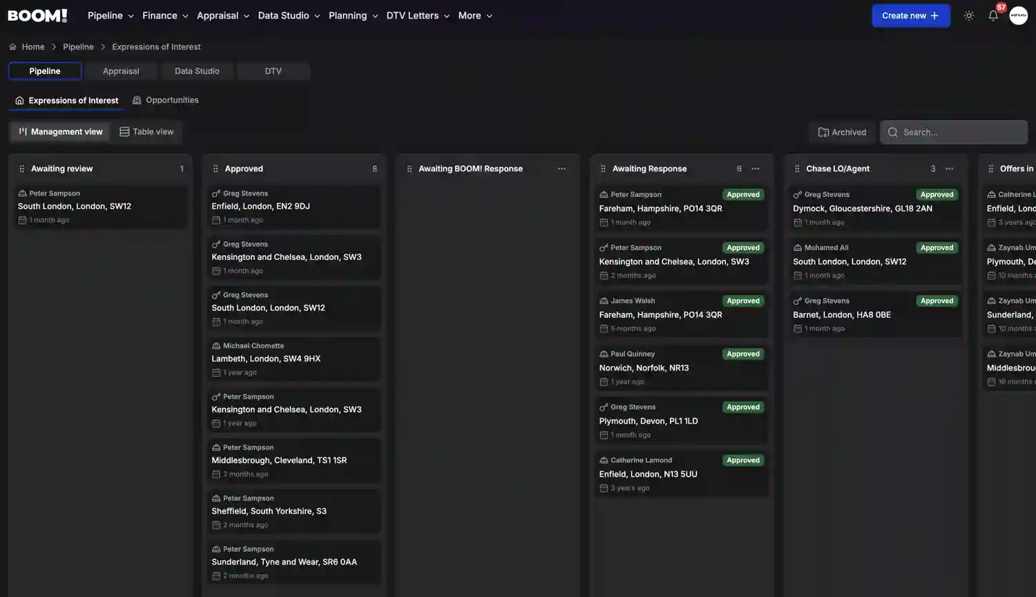 BOOM! Dashboard screenshot dark