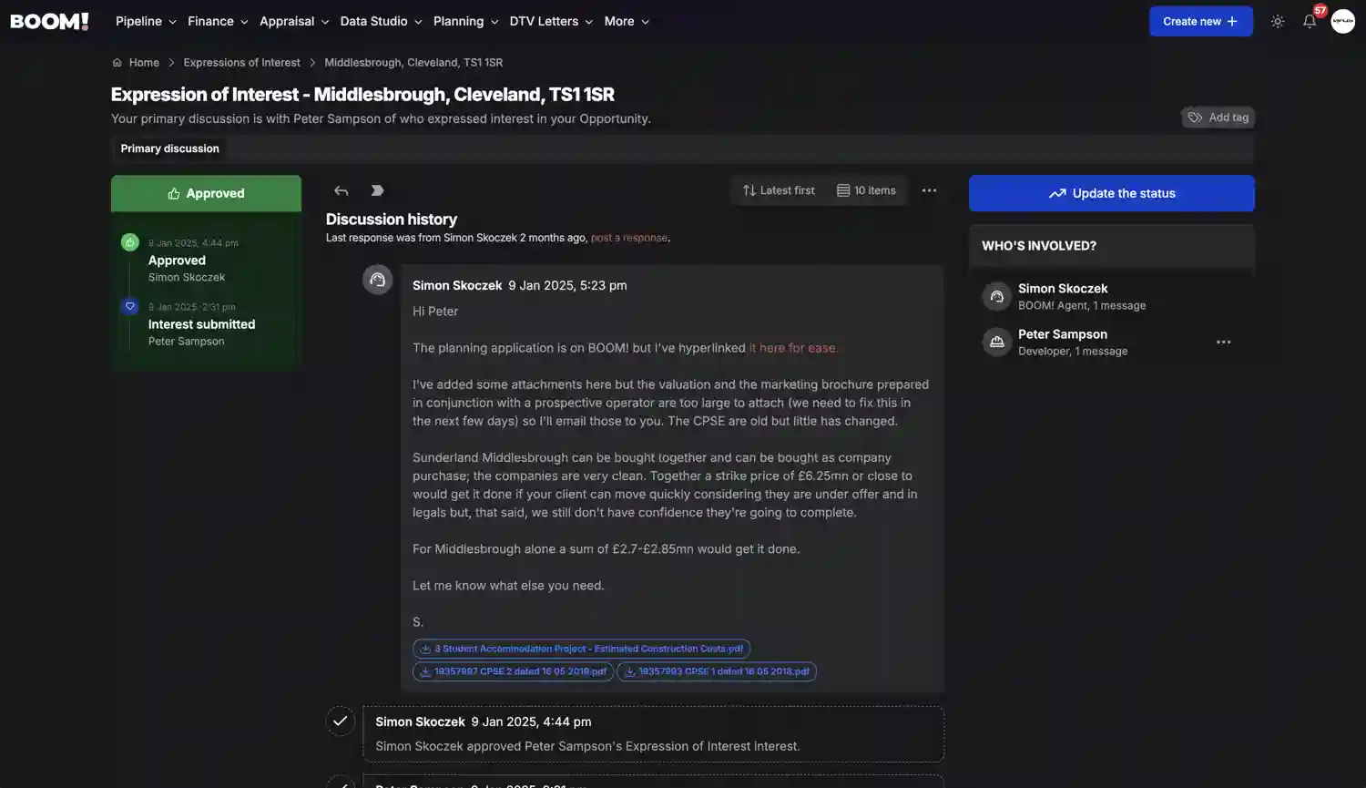 BOOM! Expression of Interest screenshot dark