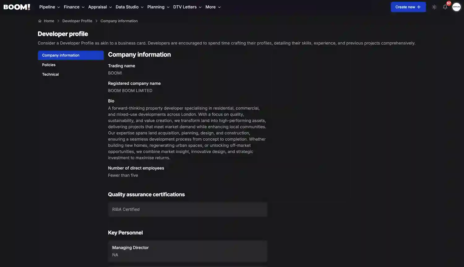 BOOM! Profile screenshot dark