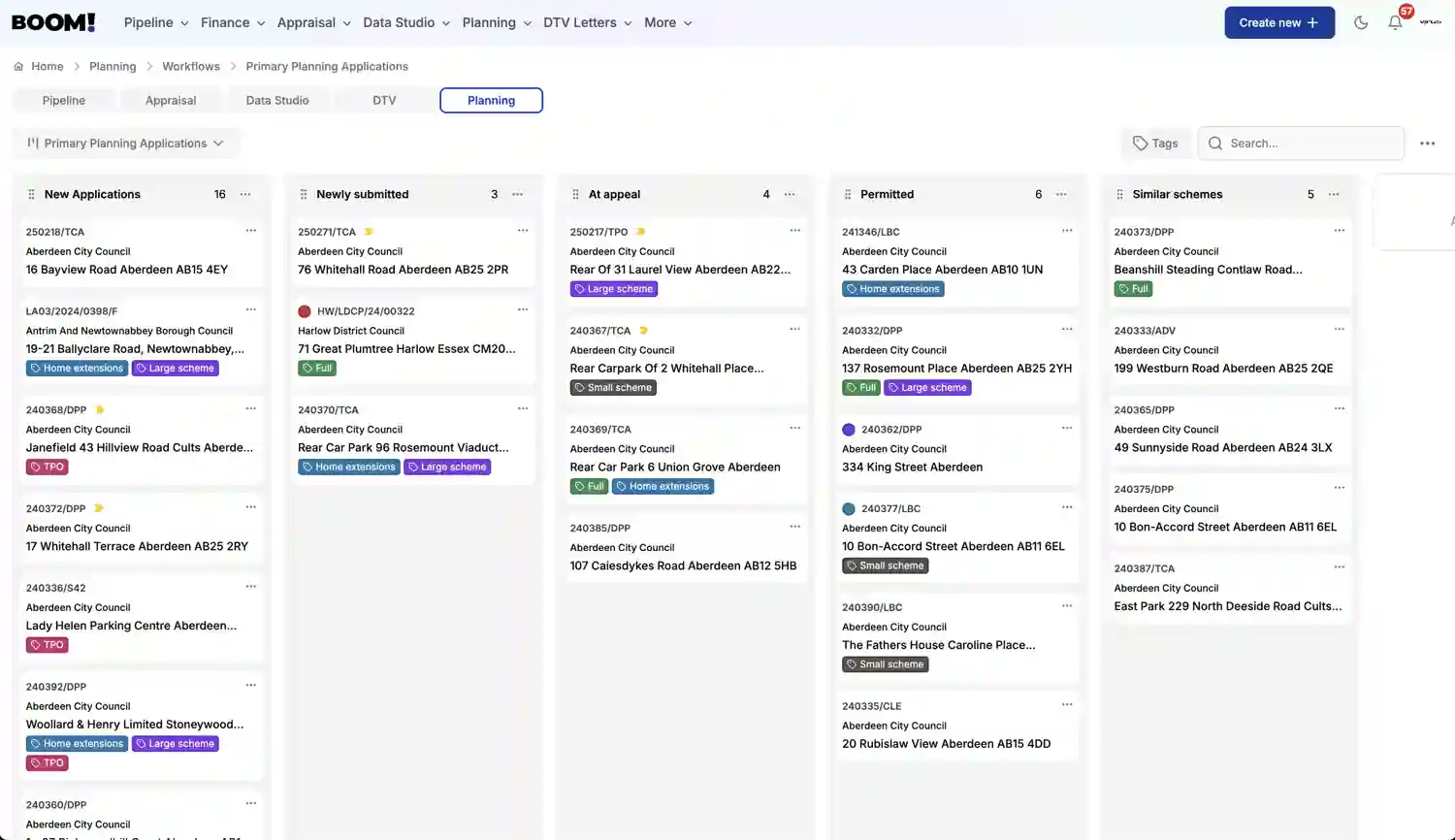BOOM! Planning Listings screenshot dark